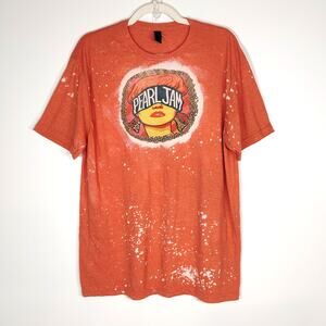 Pearl Jam Graphic T Shirt Bleach Distressed Floral Orange L Gildan Softstyle